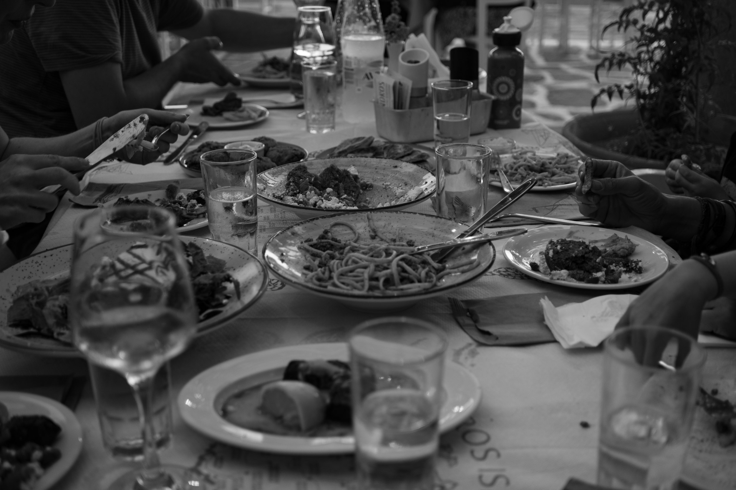 Snapshot of our table during our first meal in Paros, filled with lots of delicious greek food to share.