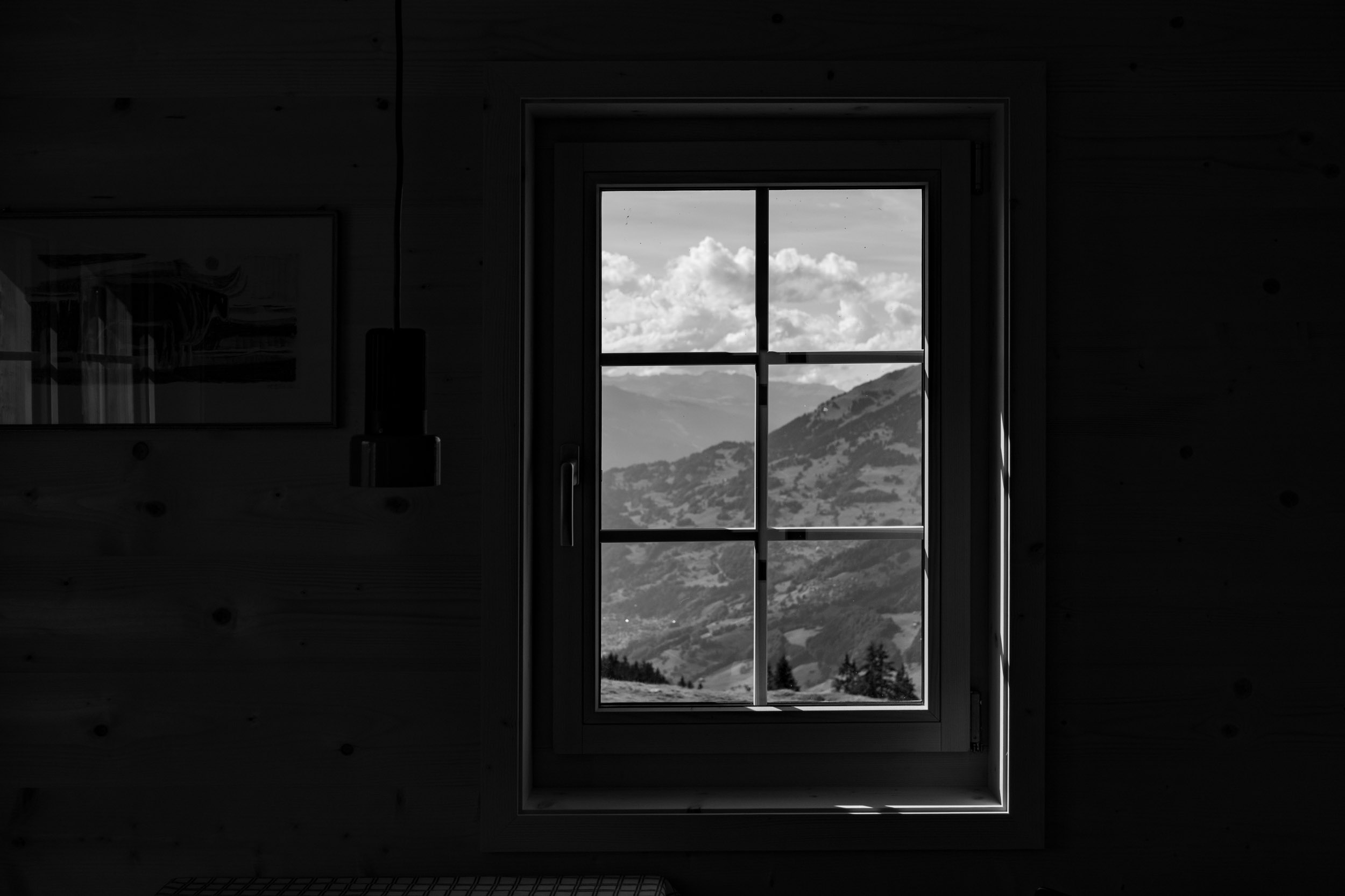 Look out of the window from our Maiensaess in Stelserberg, Grisons.