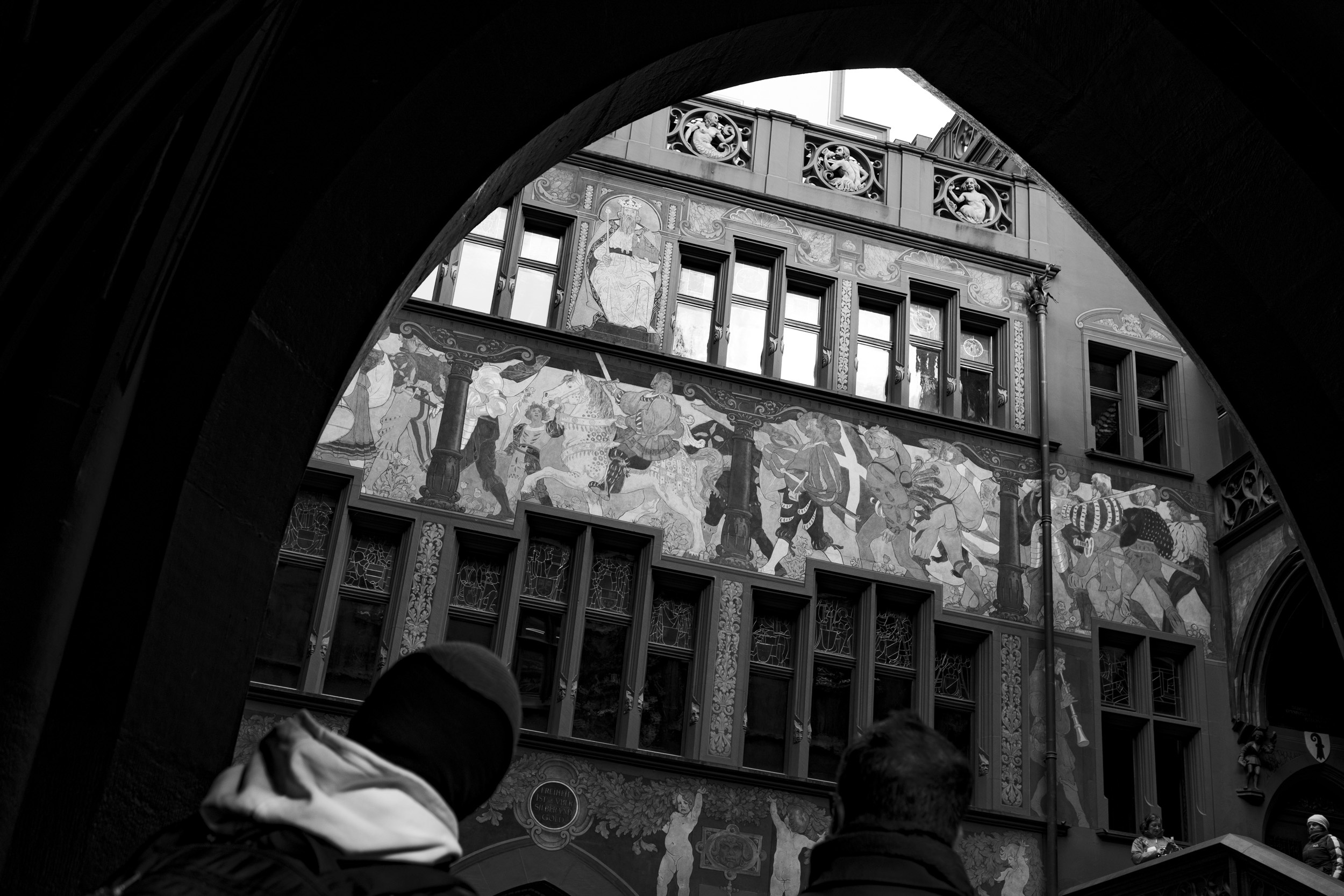 WordCamp Europe Organizing team sightseeing at the inside of the Basel Town Hall.