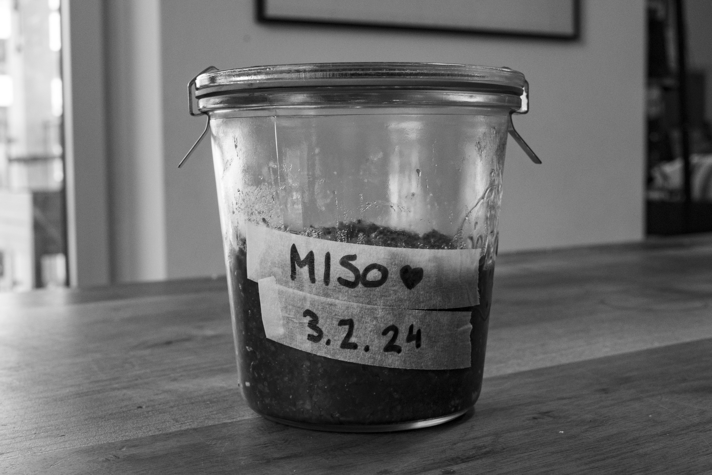 A jar of my first batch of homemade Miso, matured for about 2 years now.